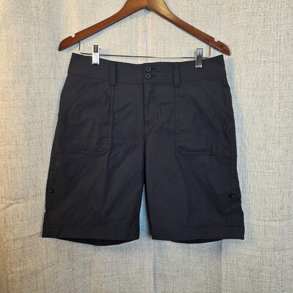 Eddie Bauer Horizon Guide Shorts Womens 8 Black Water Repellent Stretch Roll Hem